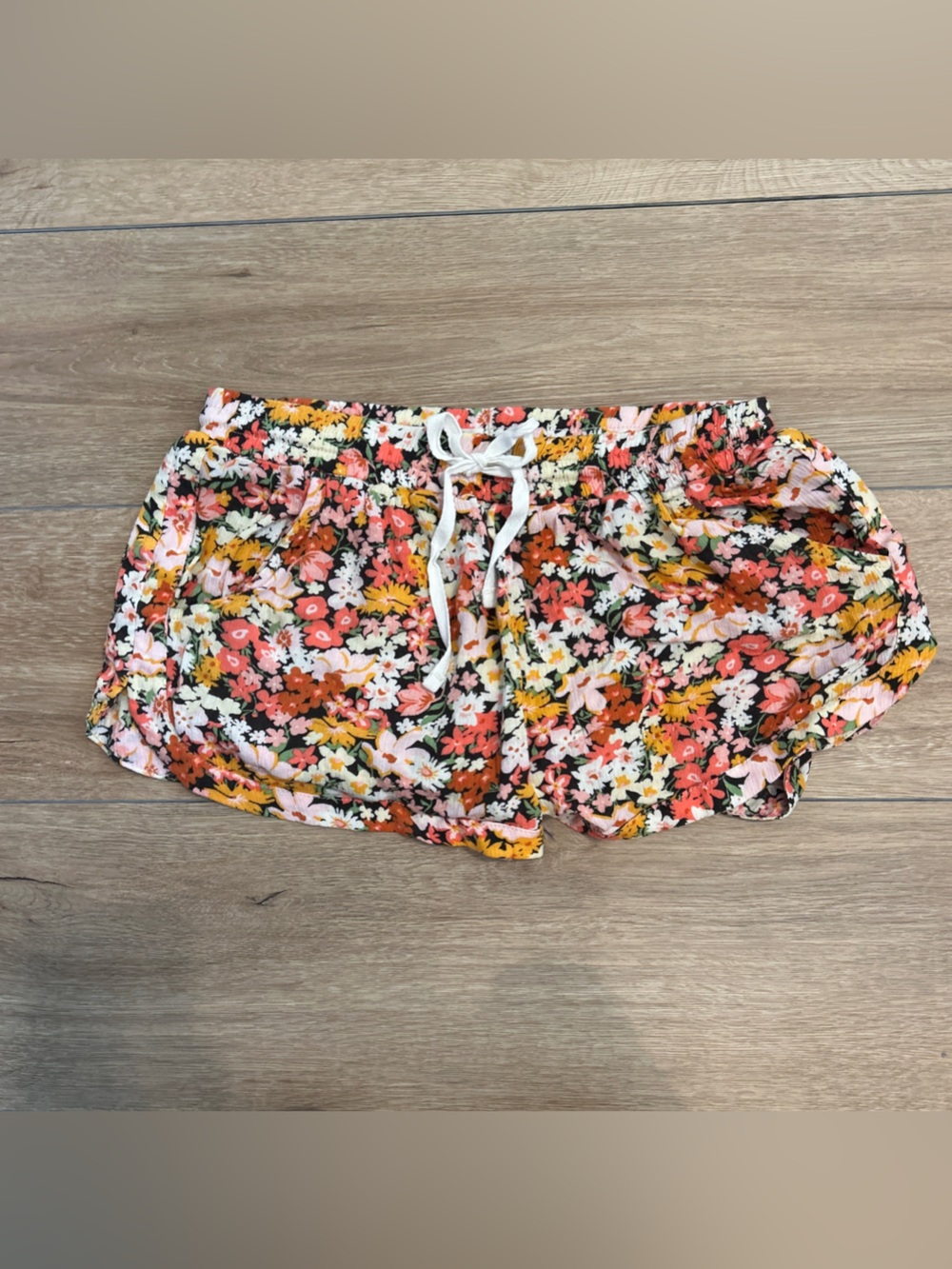 Billabong Floral Drawcord Athletic Shorts — Black, Pink, Coral, Yellow